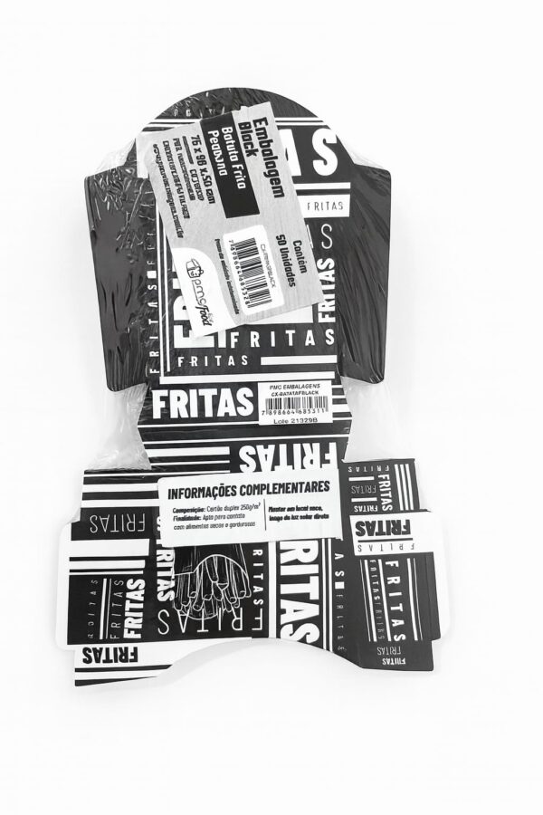 Embalagem Batata Frita Preta Pequena 75x96 (50 Unidades)