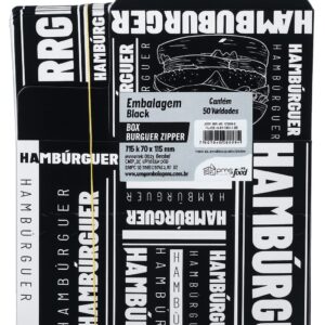 Embalagem Preta Hambúrguer Box Zipper 115x70 (50 Unidades)