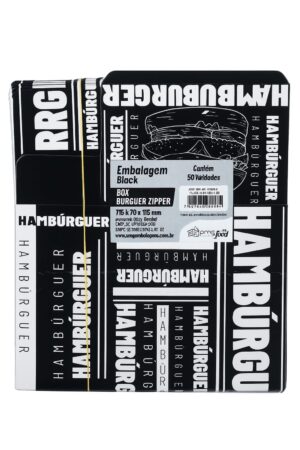 Embalagem Preta Hambúrguer Box Zipper 115x70 (50 Unidades)